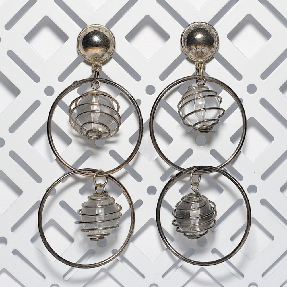 Vintage 80s Wire-Wrapped Sphere Earrings